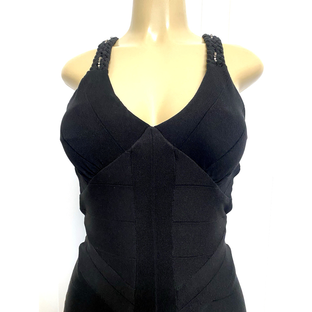 SKY Dress Mini Bandage Sleeveless V Neck Sheath Bodycon Black Embellished XS - Picture 4 of 10